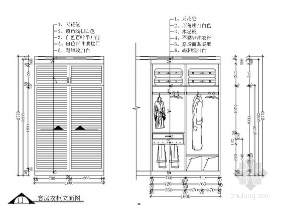 [广东]欧式三居室样板间装修设计施工图（含效果）衣柜立面图