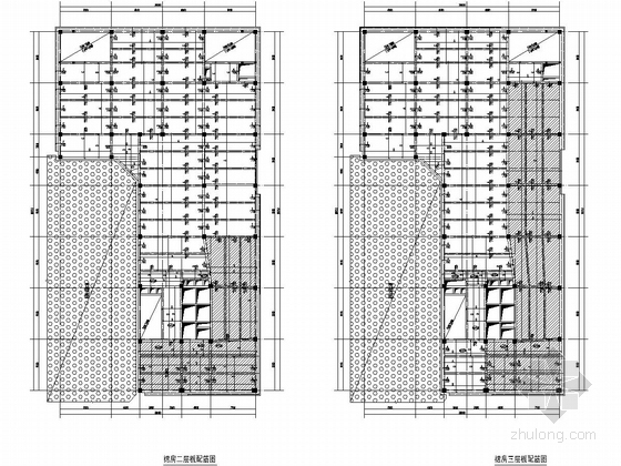 [安徽]40层框架核心筒结构超高层办公楼结构施工图（AB塔楼 设停机坪）-裙房二层板配筋图