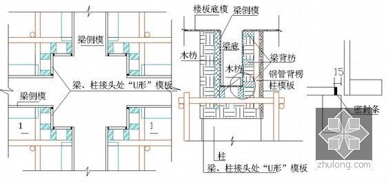 [四川]框剪结构商务楼塔楼及裙楼地下室结构施工组织设计（240余页）-梁柱接头处理示意图