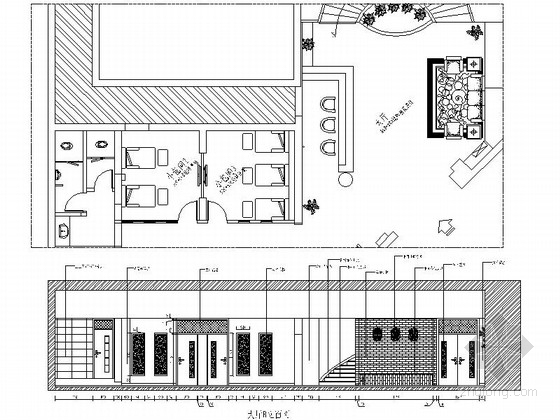 典雅新中式风格休闲足疗店CAD装修施工图（含效果）大厅立面图 