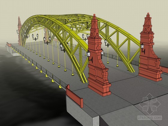 大跨效果图资料下载-跨河大桥SketchUp模型下载