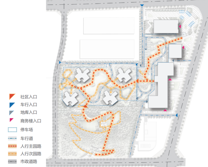[贵州]绿色生态山体住宅公园景观规划设计方案-交通流线分析图