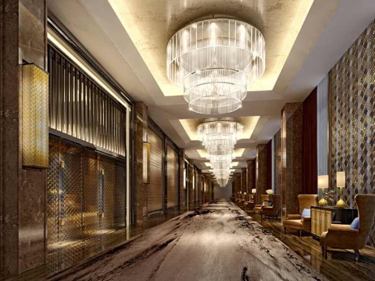 酒店过道地毯贴图资料下载-时尚酒店过道3D模型下载