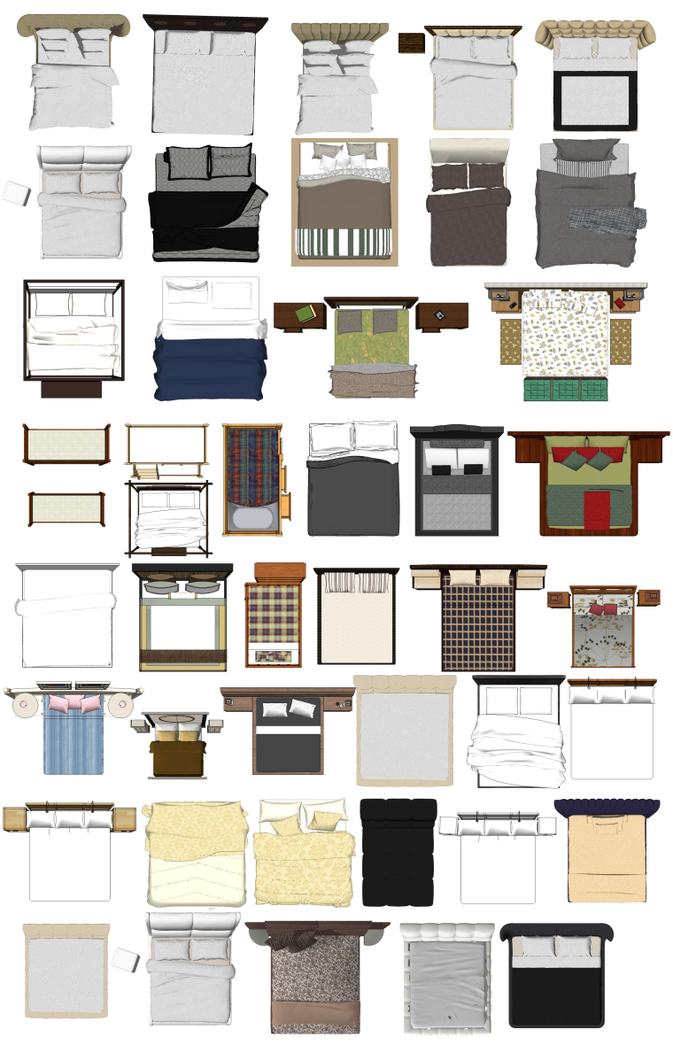 室内设计常用PSD彩色平面图块—床PSD图块-床具(2)