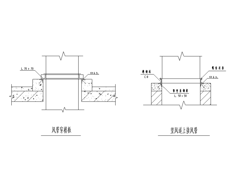 36款通风空调风口节点大样安装详图（CAD,36款）-风管穿楼板做法
