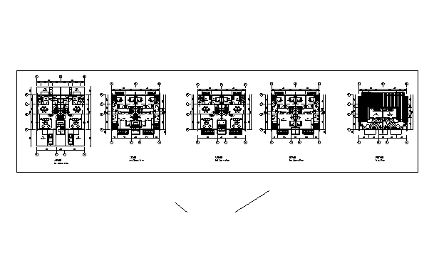 70平方别墅设计效果图与户型图资料下载-方案某四层带阁楼双拼别墅户型图（南入口）