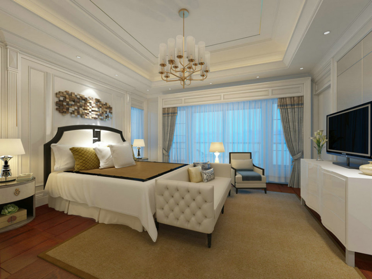 3D卧室床模型资料下载-欧式清新卧室3D模型下载