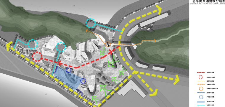 [重庆]云阳活动中心建筑设计方案文本-交通流线分析图