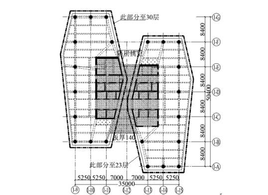 规则广场设计资料下载-上海保利广场框架—双核芯筒结构设计论文