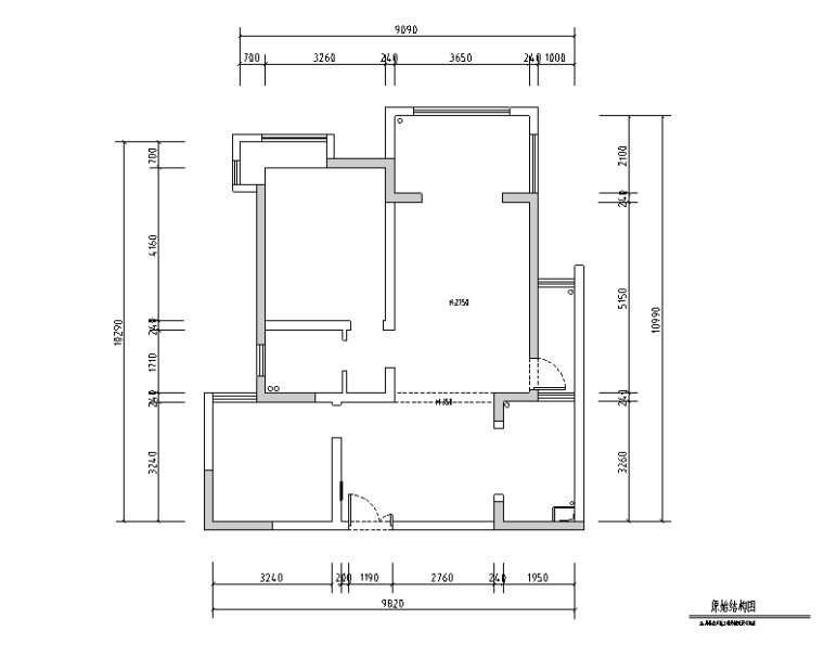 [江苏]现代美式风格套房住宅设计施工图（附效果图）-原始结构图