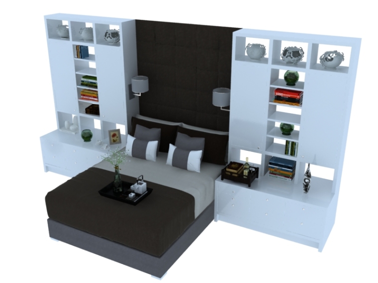 现代柜3d模型资料下载-现代床柜组合3D模型下载