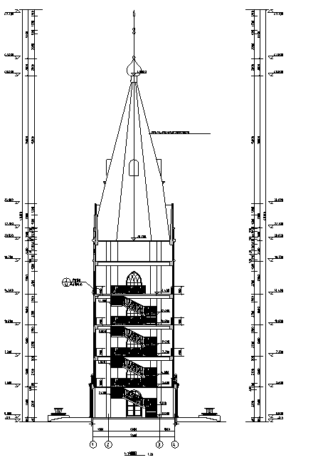 欧式观光塔建筑设计-建筑塔剖面图