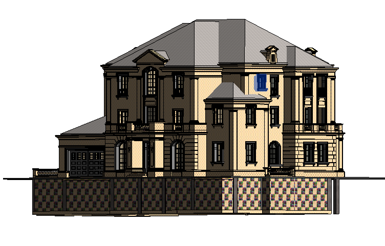 20层模型资料下载-BIM模型-revit模型-法式别墅单幢正面附材质