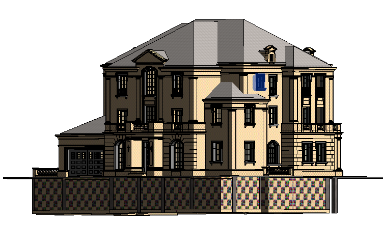 法式别墅项目资料下载-BIM模型-revit模型-法式别墅单幢正面附材质