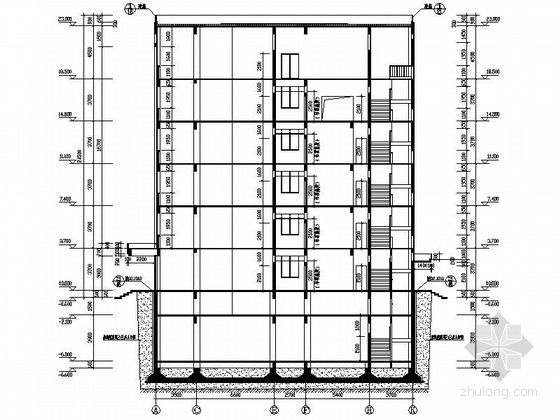 [陕西]5层现代风格市级附属医院肝病治疗中心建筑施工图-5层现代风格市级附属医院肝病治疗中心剖面图 