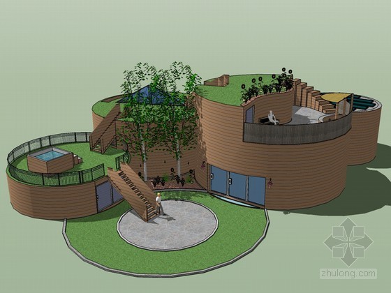 茅草屋顶3d模型资料下载-屋顶景观SketchUp模型下载