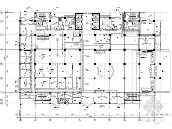 [山西]高层医疗建筑空调通风及防排烟系统设计施工图（采暖设计 动力设计）-首层采暖、通风、空调水系统平面布置图 