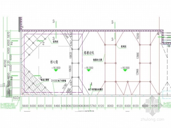 [广东]22.6米深基坑地下连续墙加四道混凝土支撑支护施工图（含逆作基坑桩锚支护）-支撑平面布置 