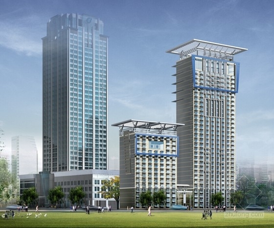 [上海]高层现代风格商业广场建筑设计方案文本（知名设计院）-高层现代风格商业广场建筑设计效果图 