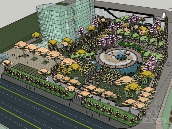 潘普利亚广场景观资料下载-广场景观SketchUp模型下载