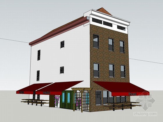 餐馆建筑平面图资料下载-餐馆建筑SketchUp模型下载