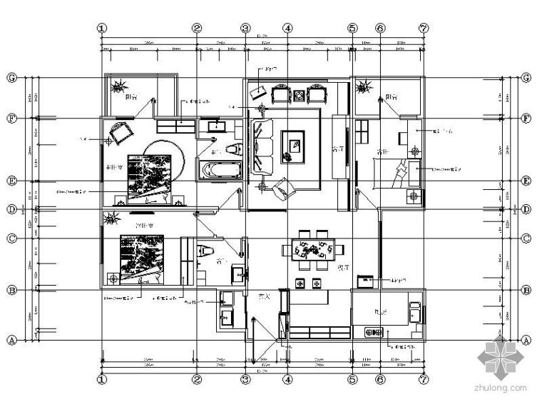 现代中式家装客厅效果图资料下载-西海岸三室两厅家装设计施工图（含效果图）