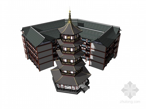 仿古建筑SketchUp模型下载-仿古建筑 