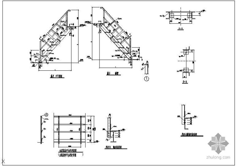化工设备操作钢平台爬梯栏杆图集资料下载-某2跑钢梯节点构造详图