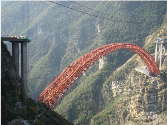 拱桥安装线形控制资料下载-[QC]430m跨钢管混凝土拱桥拱肋节段无缆风双肋整体安装线形控制难点