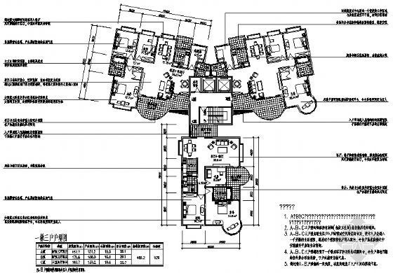 两梯四房住宅户型资料下载-某小高层住宅一梯三户户型