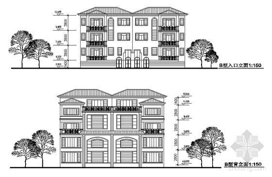 [中旅]某花园住宅小区组团建筑方案设计及CAD扩初-别墅b单元