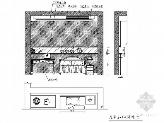 儿童房施工图图成套资料下载-精装儿童房立面图