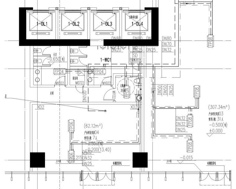 [广东]深圳某超高层建筑暖通施工图-一层空调水平面图