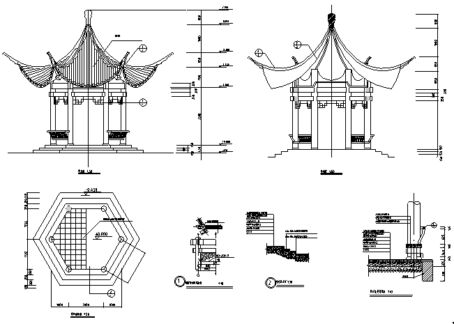 仿古亭CAD图资料下载-仿古六角混凝土亭