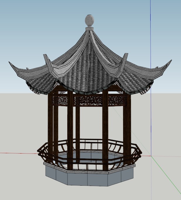 中国古建亭台楼阁塔SketchUp模型分享-八角亭