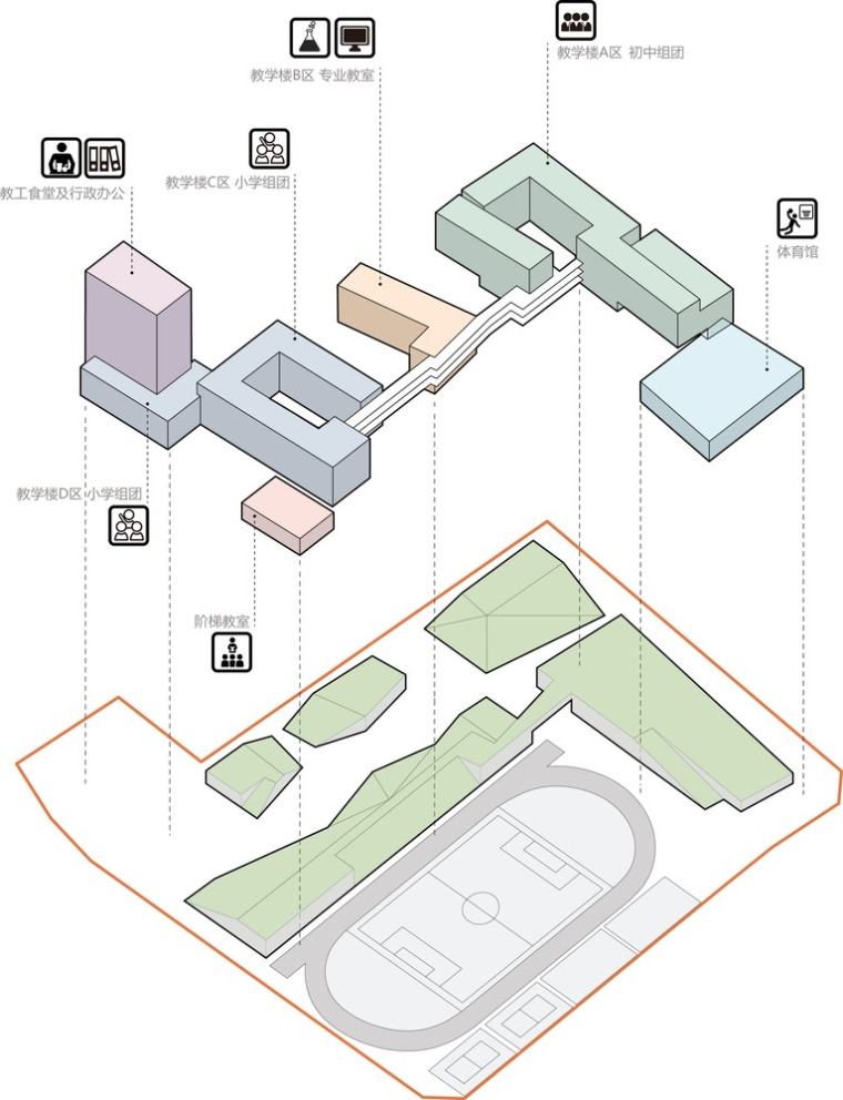 嵌套的多彩盒子：华中师范大学附属龙园学校 / 筑博设计-联合公设-01_功能分析.jpg