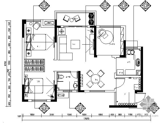 重庆现代简约装修资料下载-[重庆]现代简约三居室样板房施工图（含效果）