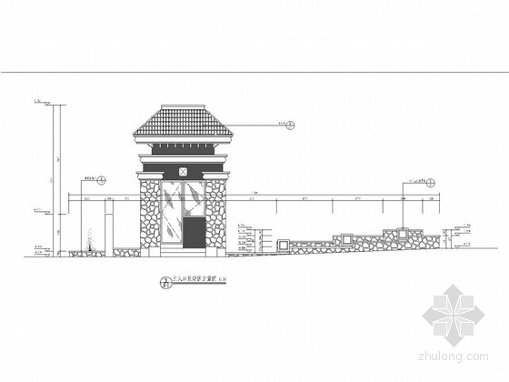 [广州]现代风格居住区绿化施工全套图纸-主入口景观立面图 