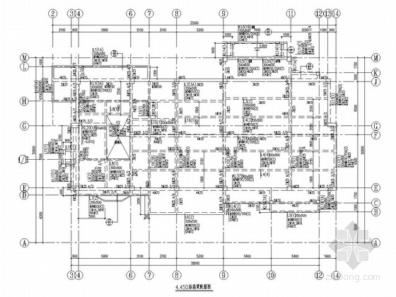 [天津]三层滨海新区住宅小区配套公建结构施工图-4.450标高梁配筋图 