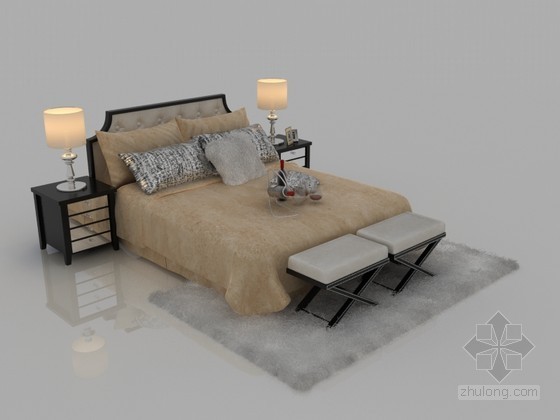 3d现代床资料下载-舒适现代床3D模型下载