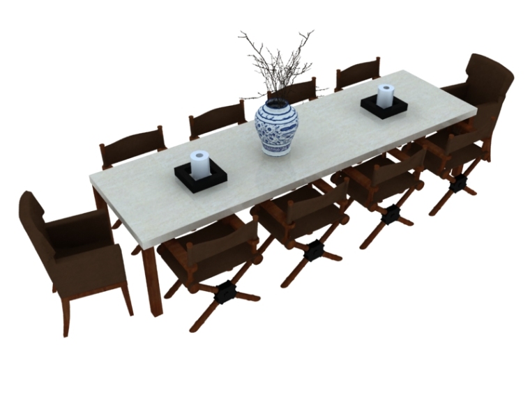 餐桌模型模型资料下载-长条餐桌3D模型下载
