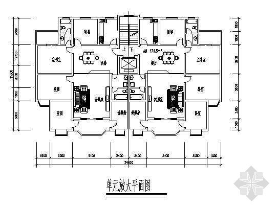 四室两厅两卫住宅平面图资料下载-四室两厅一厨两卫171平米