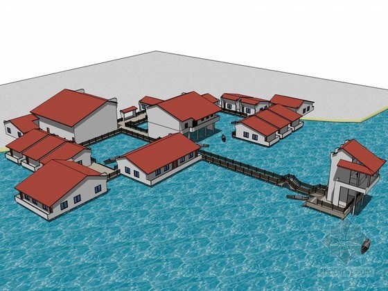 水上防撞资料下载-水上建筑SketchUp模型下载