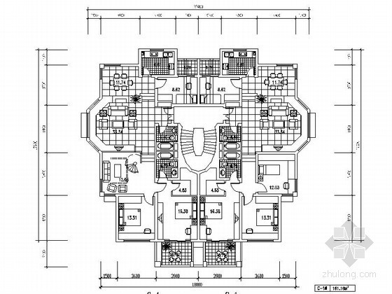 大户型平面布置图资料下载-某多层板式住宅大户型平面图