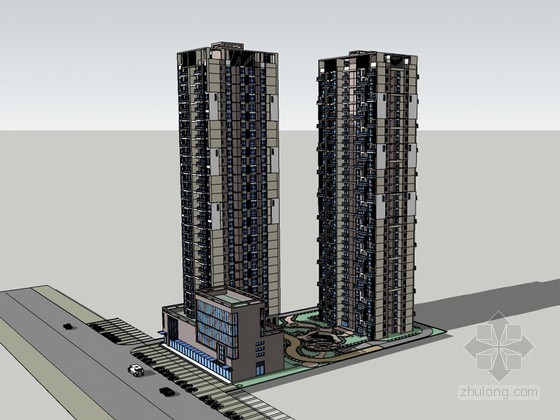 高层公寓交通核资料下载-高层公寓建筑SketchUp模型下载