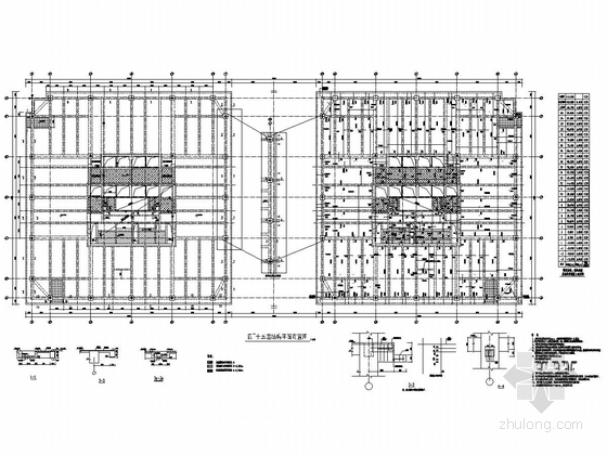 [四川]两栋25层框架核心筒结构办公大楼结构施工图-四~十五层结构平面布置图