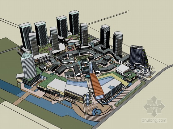 城市建筑群草图模型资料下载-商业建筑群SketchUp模型下载