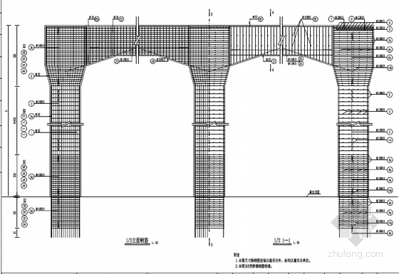 [河南]城市快速路25.5米宽桥跨55米预应力连续箱梁高架桥设计图纸363张-高架桥墩身钢筋布置图