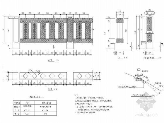 护栏设计图CAD资料下载-道路工程路堤边坡混凝土栏杆设计图