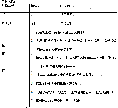 隧洞金属结构自检报告资料下载-钢结构工程自检报告